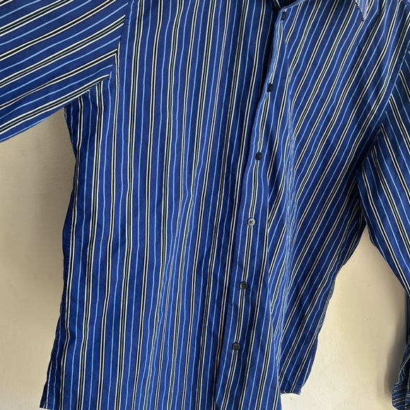 Express 1MIX Y2K Striped Navy Button Down Shirt Sz Large - Picture 4 of 10